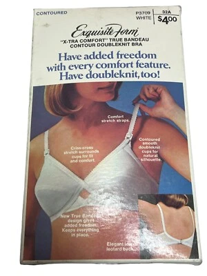 32 A VTG 70s NOS Nylon Bra Bandeau Knit Low Back Exquisite Form P3709 White 1970 - Image 1 of 4