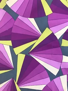 Trapuntino in tessuto cotone viola verde e grigio ventaglio geometrico 2,5 iarde moderno - Foto 1 di 4