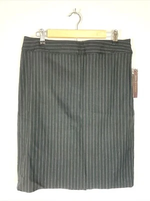 Dana Buchman Black Business Skirt, Pink Pinstripes Leather Trim, Size 10, NWT - Image 1 of 4