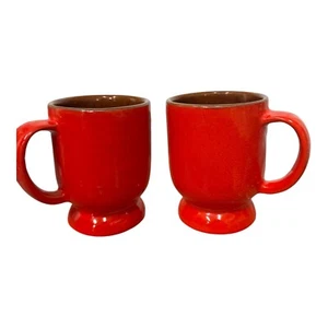 Set of 2 Vintage Frankoma Pottery Coffee Mug Flame Red Cup Art Pottery - Picture 1 of 8