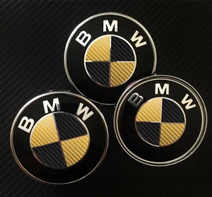 Black & Gold CARBON Fiber Roundel Decal for BMW BADGE EMBLEMS Rims Hood Trunk  - Picture 1 of 5