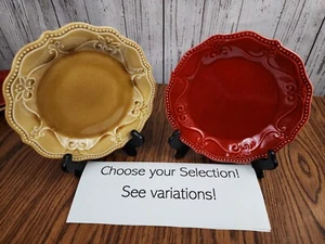Pioneer Woman Paige Red or Tan 8" Salad Bread Plates Scalloped Rim Embossing👌 - Picture 1 of 20