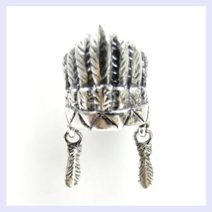 Sterling Silver Native Feather Crown America Bead for European Charm Bracelet - Picture 1 of 2