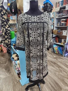 NWT Sigrid Olsen Signature Dress 4 Black Putty (Off White) Silk Sheer 3/4 Sleeve - Picture 1 of 7