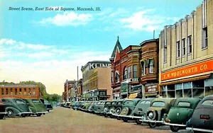SCARCER STREET SCENE, MACOMB, ILLINOIS, VINTAGE POSTCARD (DT 50) - Picture 1 of 2