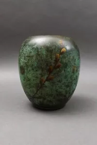 WMF Ikora Germania Paul Haustein Art Déco Vaso Ramo Salice Patinato Bronzo - Foto 1 di 9