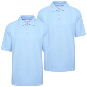 2er-Pack Unisex Kinder himmelblau Poloshirt schlicht Junge Mädchen Schuluniform lässig - Bild 1 von 1
