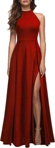 MUSHARE WOMEN'S HALTER NECK SEXY SPLIT COCKTAIL MAXI LONG FORMAL DRESS LARGE L - Picture 1 of 5