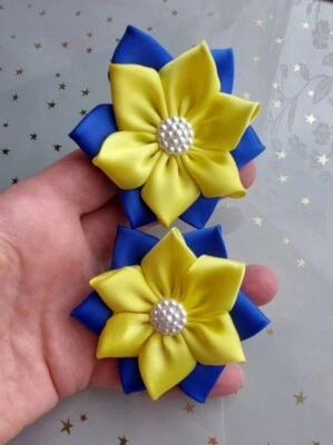 ADRIJAS BOWTIQUE 2 x school Hair bow bobbles school uniform bow royal blue yellow hair bow 7 cm