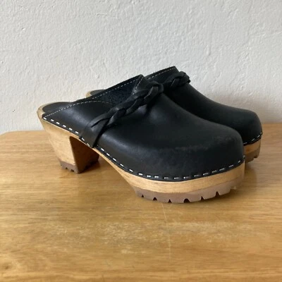 Zuecos de cuero suecos con tacón MIA Elsa negros sin cordones para mujer 6,5/37 minimalistas Foto 1 de 4