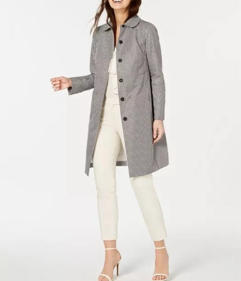 NWT Anne Klein Gingham Raincoat Black White Size 8 Jacket With Pockets - Image 1 of 4