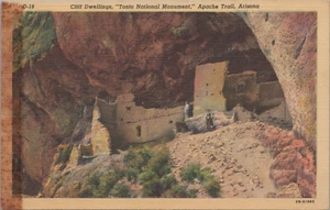 Apache Trail Arizona Tonto National Monument Cliff Dwellings Linen Postcard - Picture 1 of 2