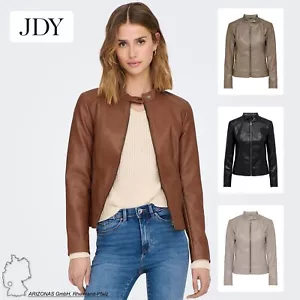 JDY Damen Kunstlederjacke Reißverschluss Hochgeschlossen Gesteppt Detail Langarm - Bild 1 von 8