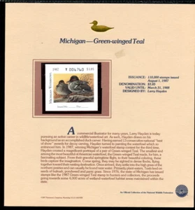 MICHIGAN 12, 1987 $3.85 VERDE AZULADO ALADO EN TARJETA NACIONAL DE VIDA SILVESTRE, MNH (US2024) - Imagen 1 de 1