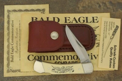 SCHRADE + USA 1982 SCRIMSHAW EAGLE LOCKBACK KNIFE LB5 W/SHEATH SN4147 - image 1 of 4