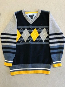 Tommy Hilfiger Sweater Kids Boy's 5 Argyle Holiday Knit Preppy Pullover - Picture 1 of 5