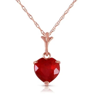 "Collana Pietra Preziosa Oro Rosa Solido 14K 1,45 Carati Rubino Cuore Naturale 14""-24" - Foto 1 di 4