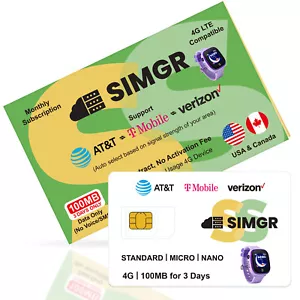 SIMGR Prepaid USA Data Only SIM Card 100MB 3Days Support for 4G Smart Watch - Picture 1 of 5