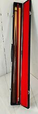 Vintage Two Piece Wooden Pool Cue in Black Case Brass Connectors Unmarked 1132G1
