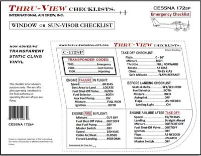 Lista de verificación de aviación de emergencia Thru-View - Cessna 172SP Foto 1 de 3
