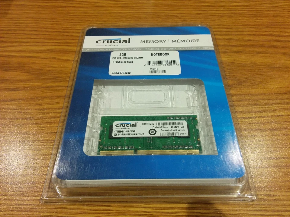 CRUCIAL 2GB 204 - PIN DDR3 SODIMM (Notebook, laptop Memory) CT25664BF160B - Image 1 of 1