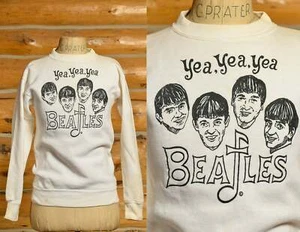 1960s Beatles Sweatshirt White Cotton Promo British Invasion Cotton Sweatshirt - Picture 1 of 6