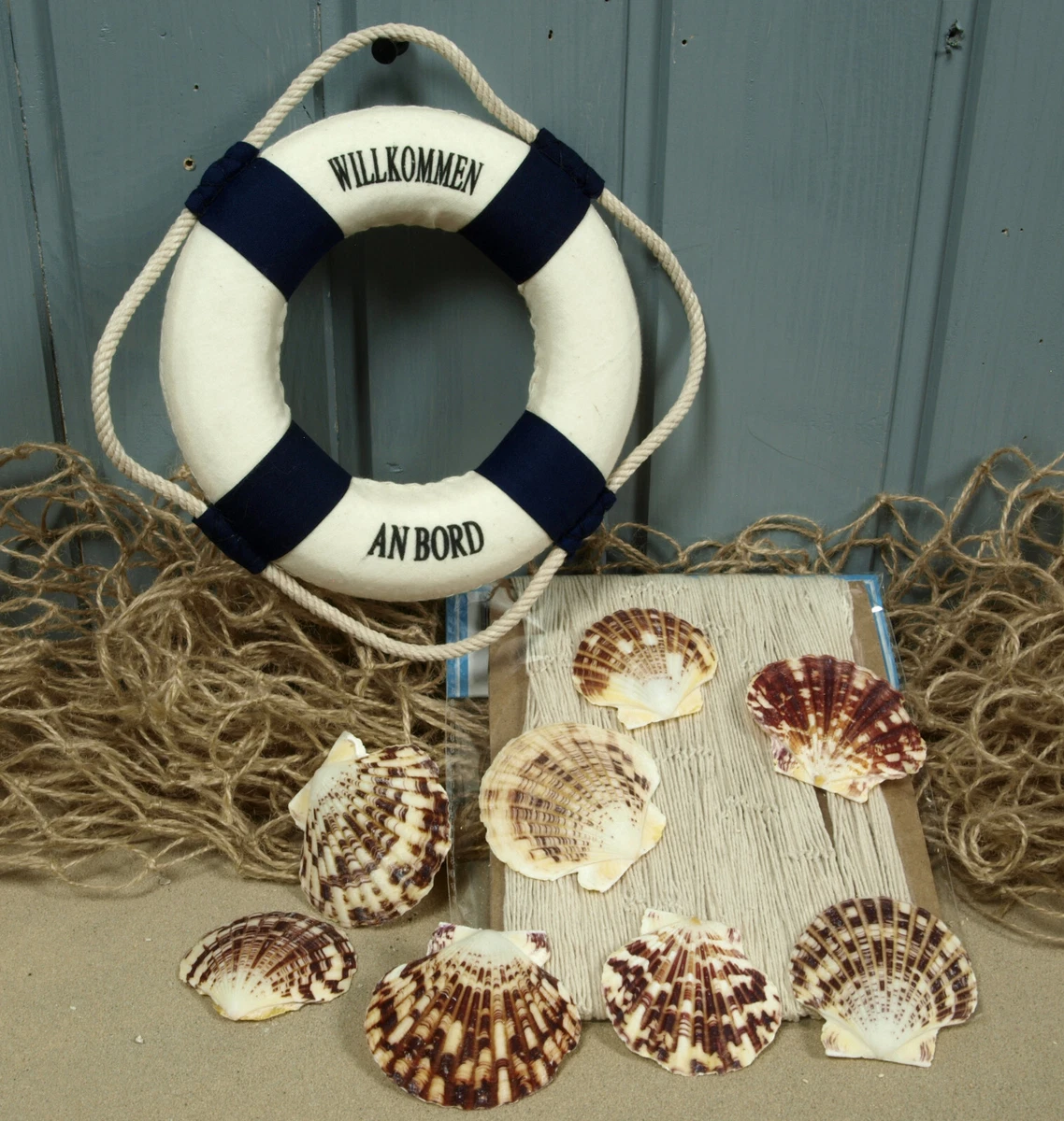 Fischernetz Dekoration Blau – 250x250 Cm, Baumwolle, Mit 14 Holzschwimmern, Maritime Deko