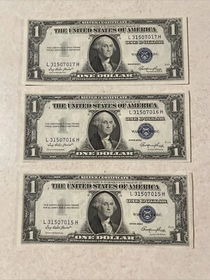 Qty (3) NU 1935 $1 Dollar Silver Certificate Bills w/ Consecutive Serial Numbers - Image 1 of 4