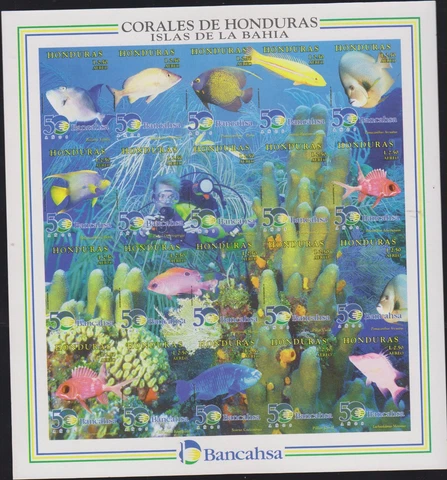 O) 1998 HONDURAS, DIVING IMPERFORATE, FISH-MARINE LIFE-CORALS-INVERTEBRATES IN T Cover