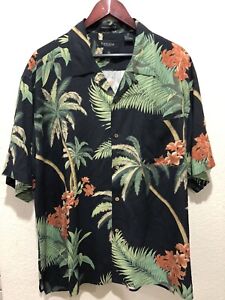 Van Heusen S/S Floral Hawaiian Shirt Mens XL Black  100% Silk Machine Washable