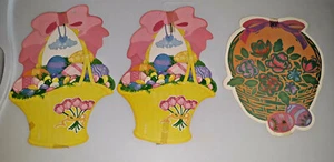 3 Die-Cut Easter Baskets Decoration Double Side Vintage yellow pink LQ - Picture 1 of 3