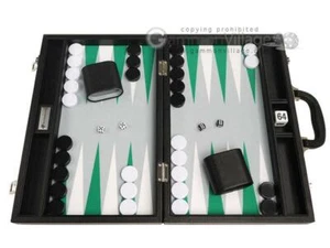 Juego de backgammon premium de 16 pulgadas - negro con puntos blancos y verdes, juegos de mesa - Imagen 1 de 9