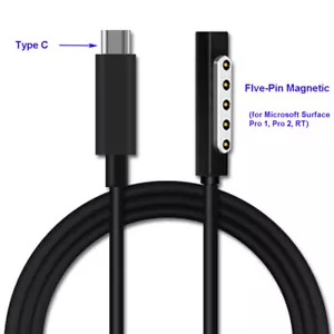 USB-C Type-C to Surface 5 Pin Magnetic Cable for Microsoft Surface Pro 1 2 RT