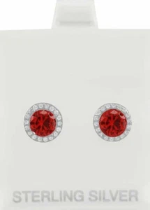 LAB CREATED 2.14 Cts RUBY & WHITE SAPPHIRES STUD EARRINGS .925 SILVER - NWT - Picture 1 of 4
