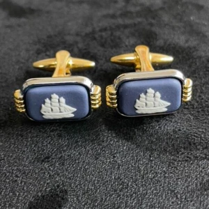 Wedgwood Cufflinks Jasper Sailboat Blue/White No accessories - Picture 1 of 5