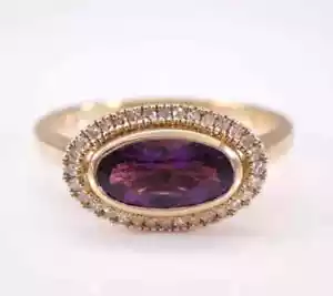 1.90Ct Oval Lab-Created Amethyst Beauty Halo Wedding Ring 14K Yellow Gold Plated - Picture 1 of 7