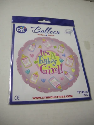 Globo, "¡Es una niña! Forma redonda, lámina, 18", por CTI Industries, totalmente nueva Foto 1 de 2