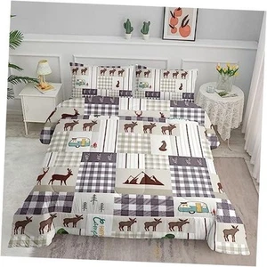 Happy Comforter Set - Rustic Lodge and Deer Printed Twin 68x86inches Camper - Picture 1 of 6