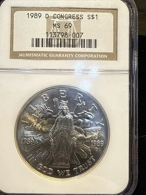 1989 D NGC MS69 Silver Dollar Congress Commemorative  Uncirculated UNC - Image 1 of 4