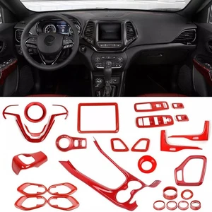 27x Red Full Set Interior Center Gear Shift Panel Trim For Jeep Cherokee 2014-18 - Picture 1 of 14