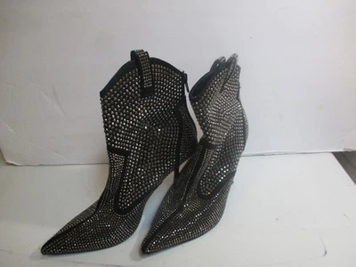 INC Oaklynne Negro Terciopelo Estrás Punta Tacón de Aguja Botines 6.5 Foto 1 de 4