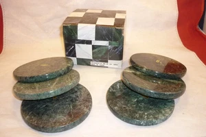 6 VINTAGE  MARSHALL FIELDS JADE GREEN MARBLE COASTERS NOS - Picture 1 of 10