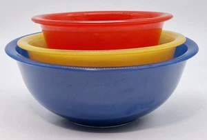 Set 3 Vtg Pyrex Primary Colors Clear Bottom Nesting Mixing Bowls 322 323 325 - Picture 1 of 16