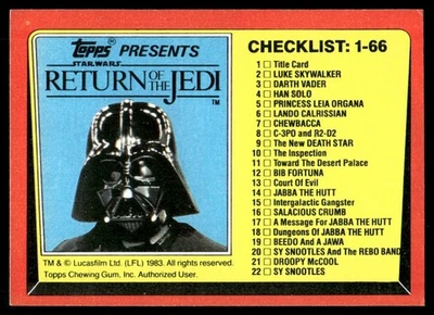 Star Wars 1983 Return of the Jedi Movie Topps Checklist Card #131 (NM) - Image 1 of 2