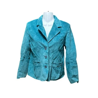 Parisian Signature Women’s Medium Petite Jacket Teal Suede Leather Blazer - Image 1 of 4