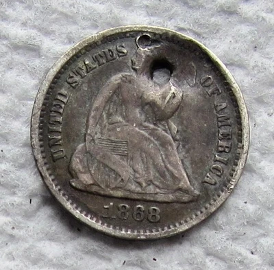 1868-S Seated Liberty Silver Half Dime Rare Key Date VF / XF Holed Corroded - Image 1 of 4