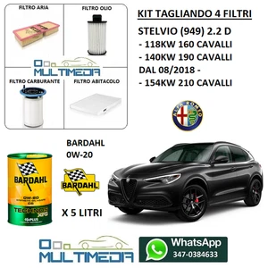 KIT TAGLIANDO FILTRI + OLIO BARDAHL ALFA ROMEO STELVIO 2.2 D 160 190 210 CAVALLI - Foto 1 di 8