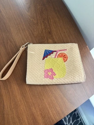 Talbots Bolsa de Bebidas Levemente Usada Bolsa de Alça Clutch Palha Bebida Tropical - Imagem 1 de 4