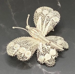 Schöne Vintage Sterlingsilber filigrane 3D Schmetterling Brosche Anstecknadel 2”x1,5” 8,26 g - Bild 1 von 7