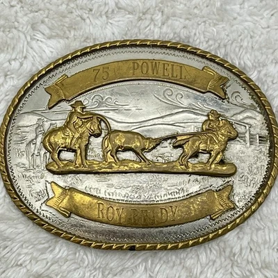 Hebilla de cinturón vintage Tony Lama Roy Ready Powell 75 hebilla de trofeo de rodeo se adapta a 1,5" Foto 1 de 4